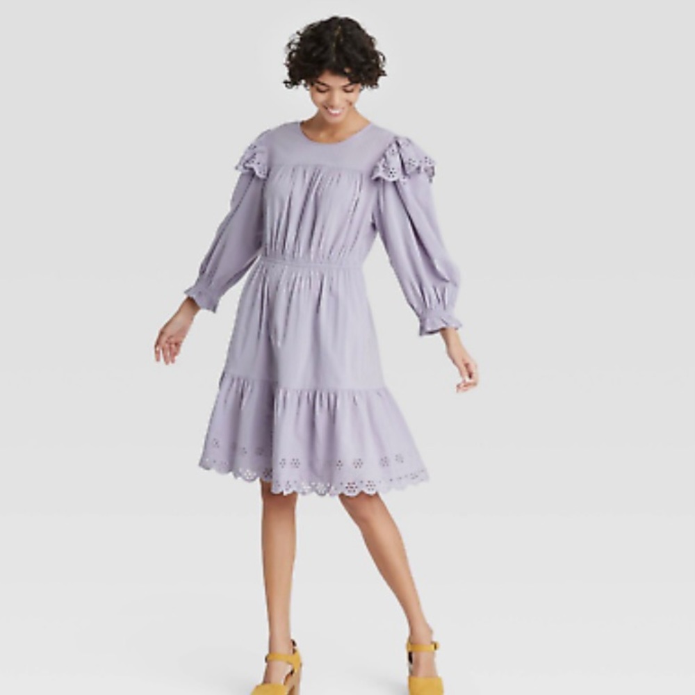 NWT Universal Thread Women’s Lavender/Purple Tiered Eyelet Ruffle Dress - Sz M - Picture 1 of 11